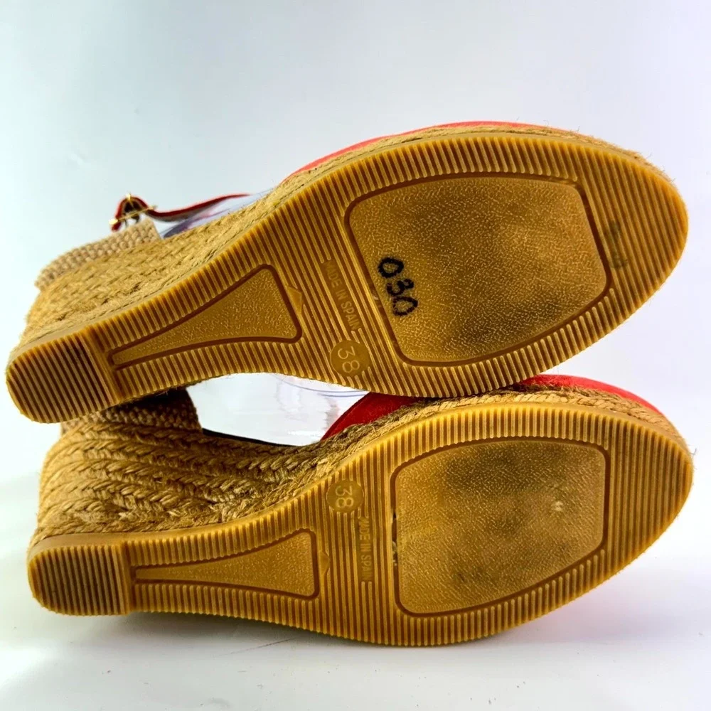 Gaimo Espadrilles Wedge Sandals Womens Size 38 Coral Suede Slingback Ankle Strap